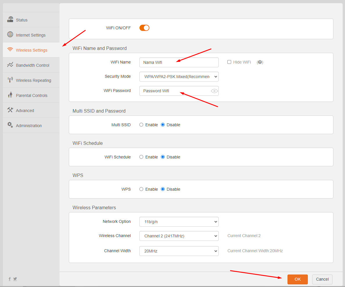 Mengganti SSID & Password Tenda N301